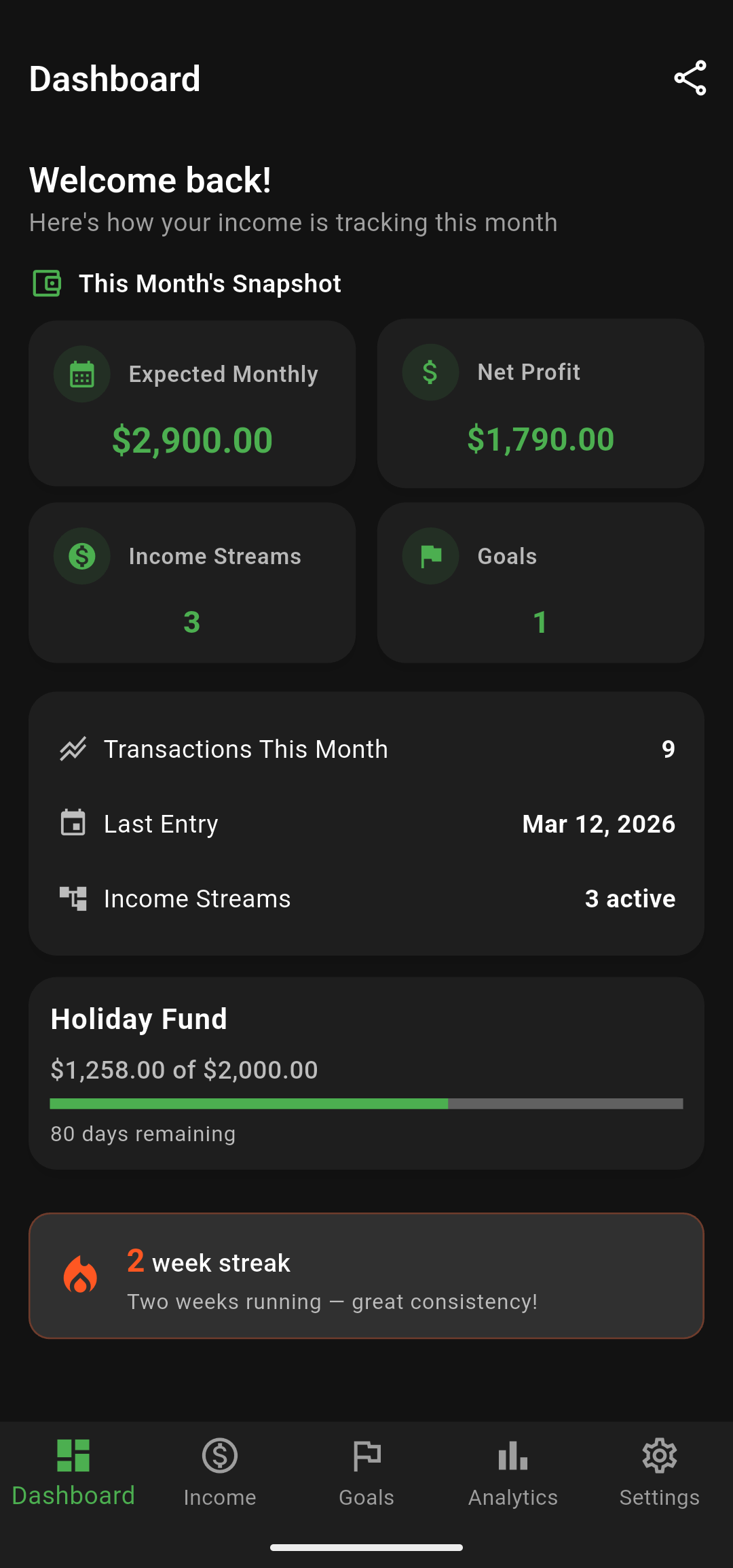 SideStream dashboard