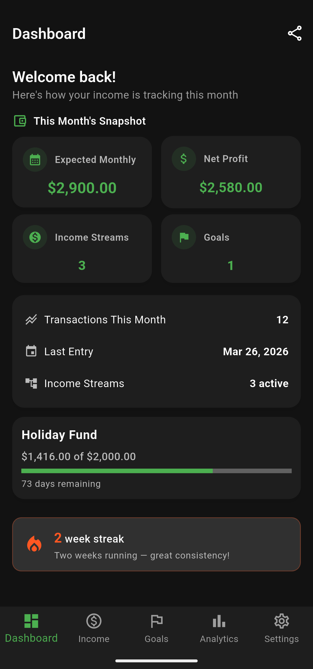 SideStream dashboard