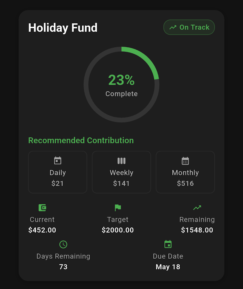 Goal tracking screenshot